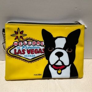 Marc Tetro Boston Terrier Las Vegas Large Cosmetic Makeup Bag Yellow Zip pouch